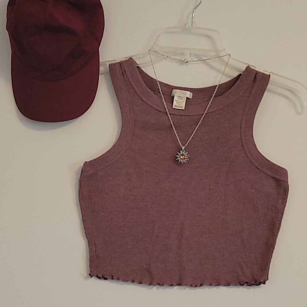 BOZZOLO Mauve Hue Ribbed Knit Sleeveless Racerback Stretchy Crop Tank Top. Sz: S